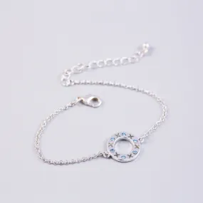 Silver Aquamarine March Birthstone XOXO Circle Bracelet