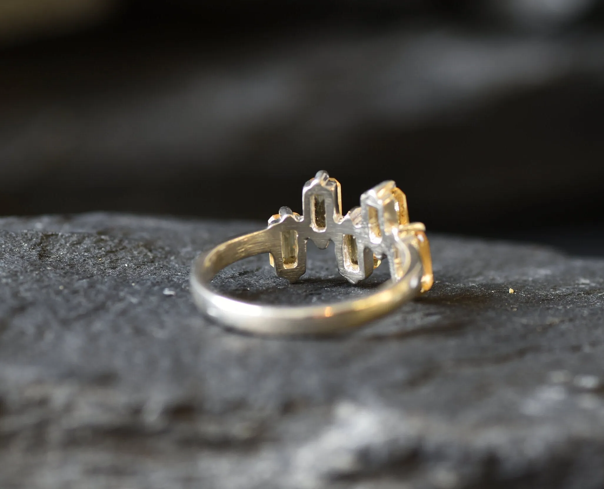 Silver Citrine Ring - Natural Citrine Ring - Yellow Baguette Band