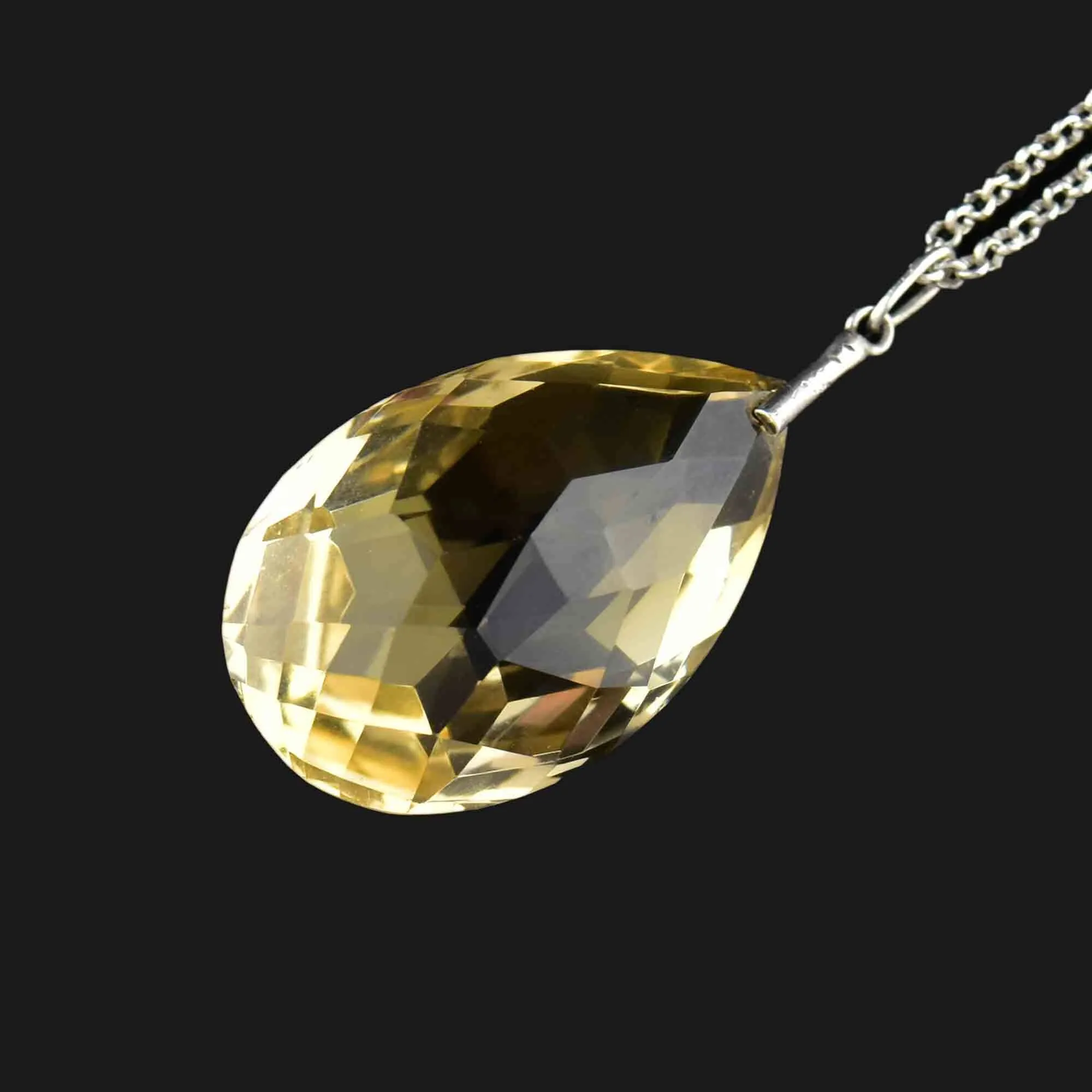 Vintage Silver 60 Carat Citrine Teardrop Pendant Necklace