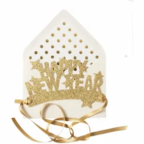 Wearable "Happy New Year" Paper Crown with Stars in Metallic Gold