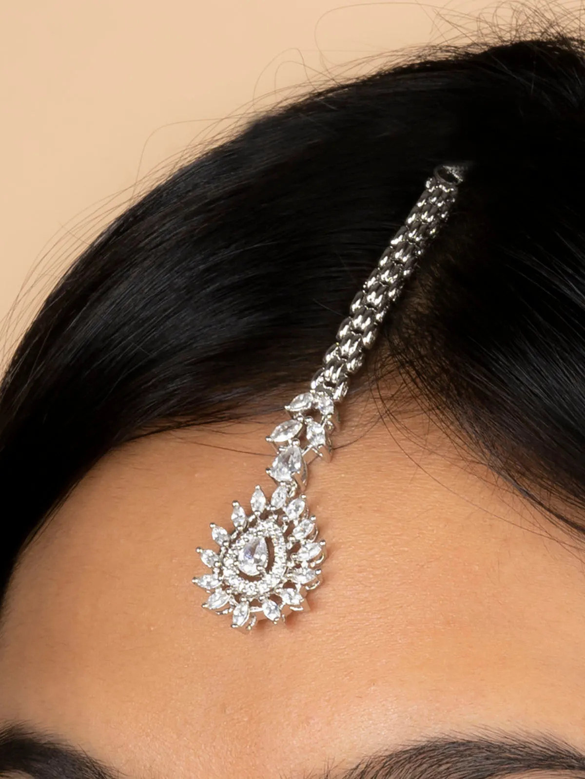 White Color Silver Plated Faux Diamond Bridal Necklace Set - CZSET302