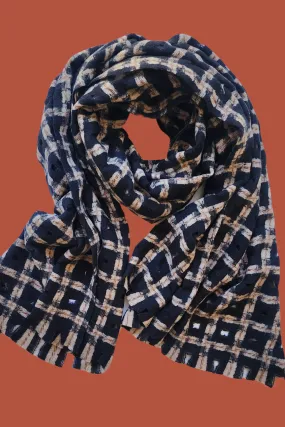 Wool and Cashmere Scarf in Black Punched Check