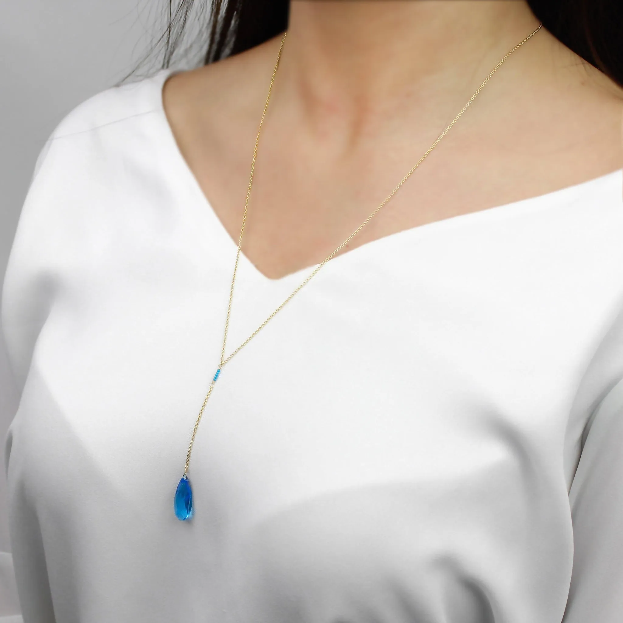 Y Shape Necklace: Ocean Blue