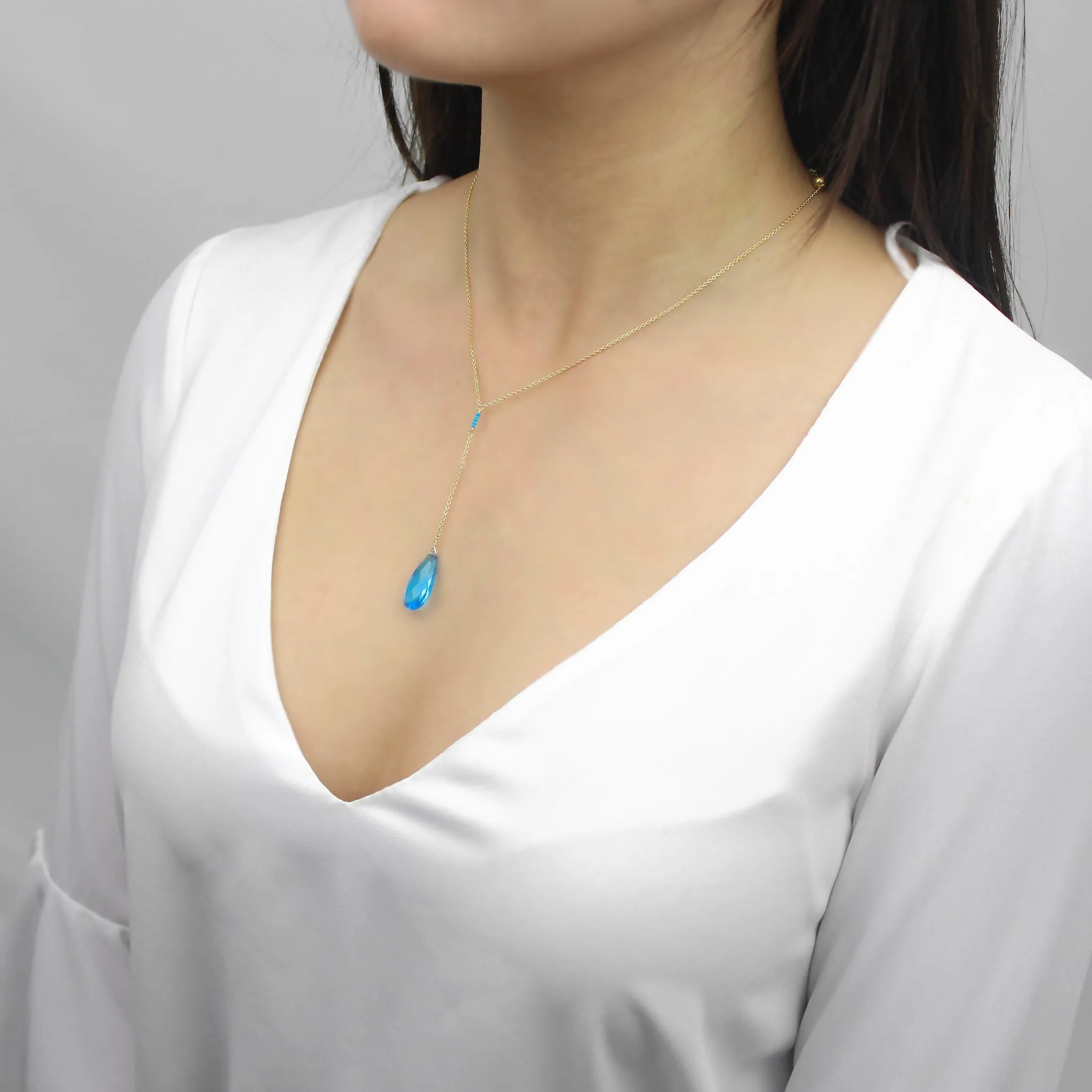 Y Shape Necklace: Ocean Blue